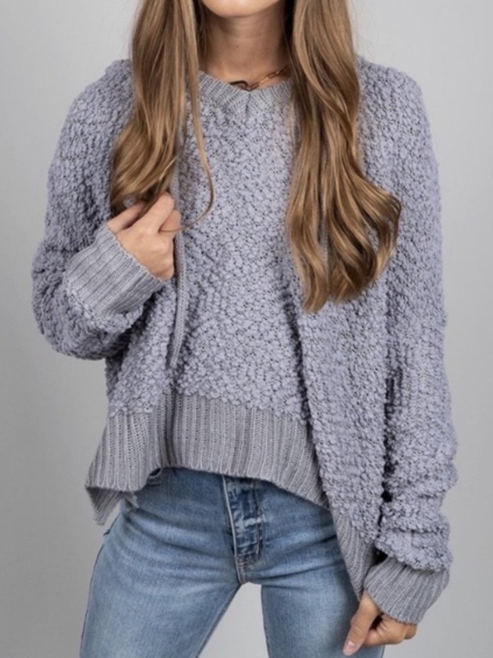 POL Popcorn Hooded Pullover Sweater